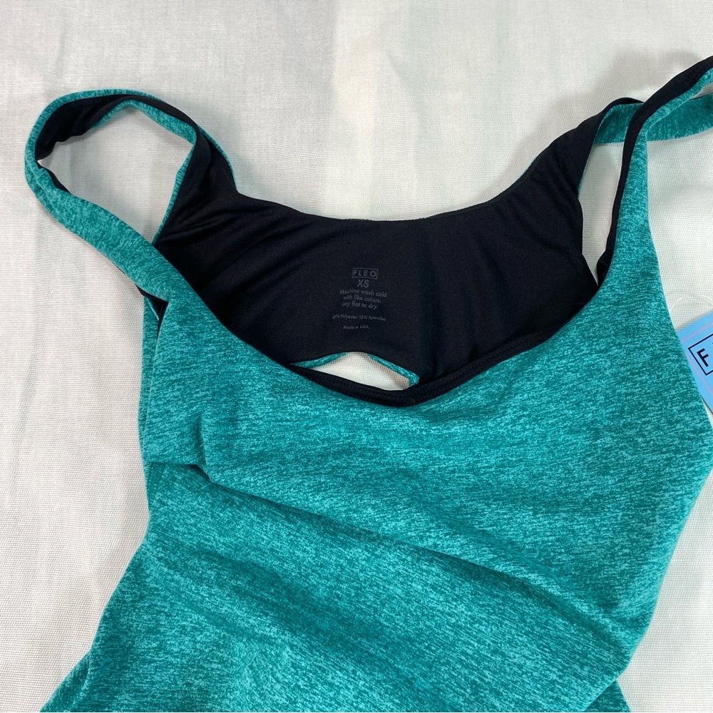 Fleo Bodysuit Women's Heather Teal Open Back Jumpsuit One Piece NWT - Picture 12 of 12